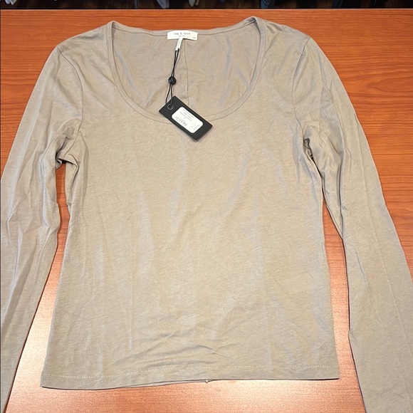 Rag & Bone Tan Long Sleeve Tee Top color Gray Dawn - Picture 2 of 6